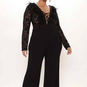 Fashion Nova Black Feathered Jumpsuit